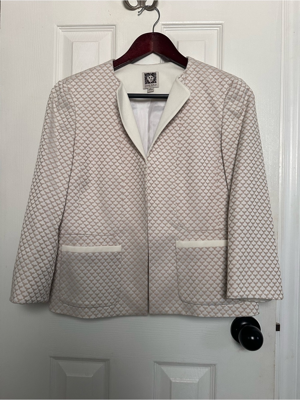 Anne Klein Cream Quilted Open-Front Blazer